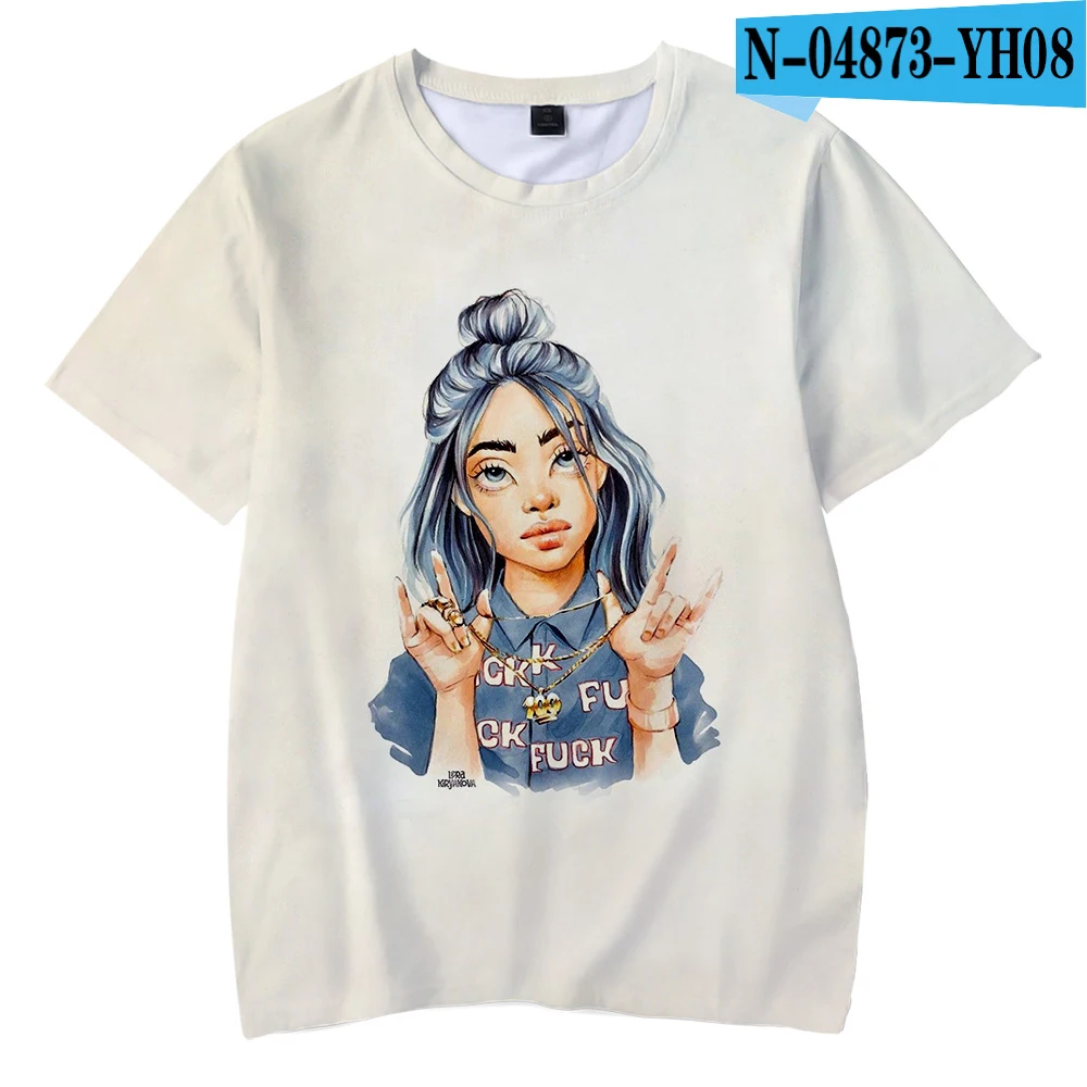 Серебристый Billie Eilish/ летняя футболка для мальчиков, Детская футболка с 3d принтом для мальчиков и девочек, детская одежда для 4, 5, 6, 7, 8, 9, 10, 12 лет - Цвет: Серебристый