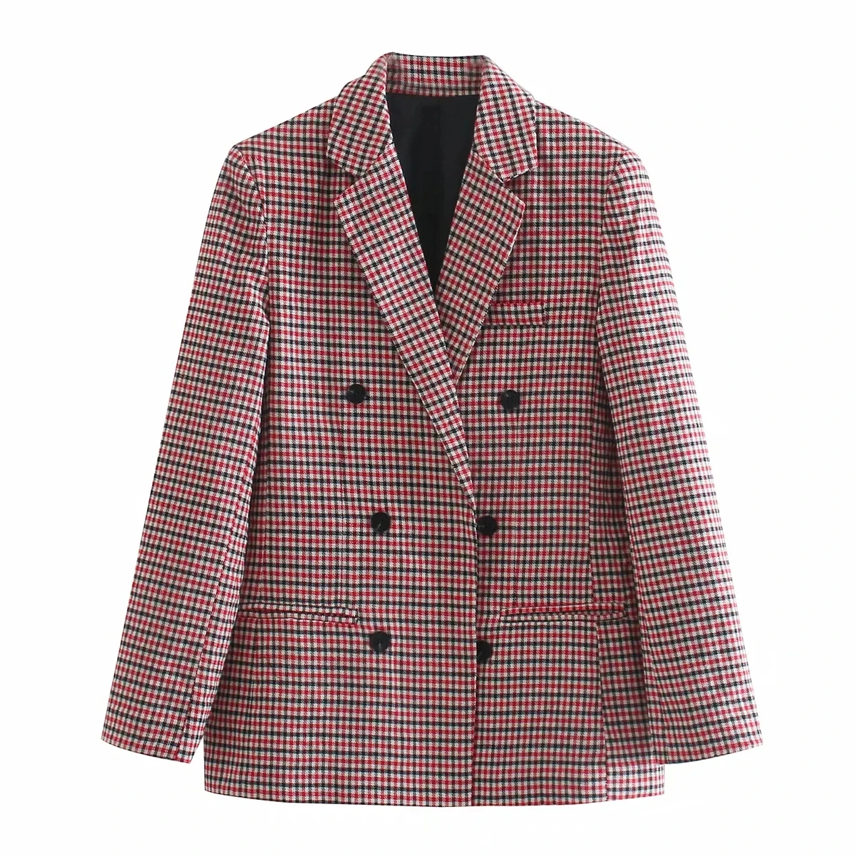 

2021 spring autumn women OL Office Outerwear casual Plaid coat Double Breasted Notched Collar Suits jacket Houndstooth Blazer