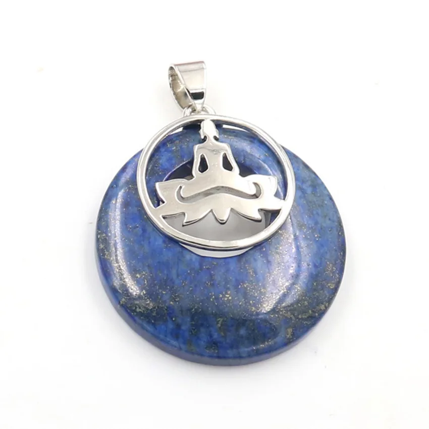 Лазурит посеребренный Будда круглый полый кулон Малахитовый камень для молитвы
