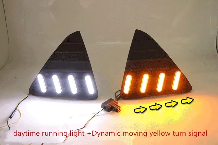

eOsuns led drl daytime running light for Ford focus 2012 with Dynamic moving yellow turn signal and blue night running light