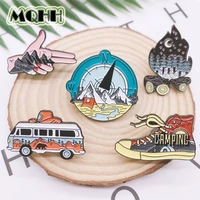 creative fun outdoor travel mountain peak shoes campfire bus enamel brooch enamel badge clothes bag pin jewelry gift for friends