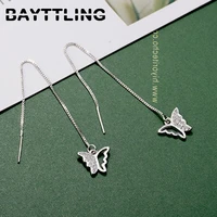 bayttling silver color 108mm box chain zircon butterfly earrings for women fashion wedding jewelry party gifts