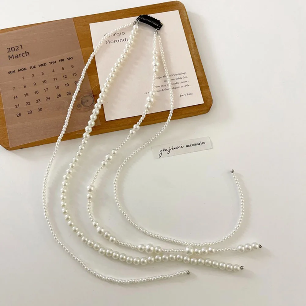 

Pearl Long Tassel Chain Headband Hair Hoop Hairband Jewelry for Women Asymmetry Wedding Headpiece Hair Chain