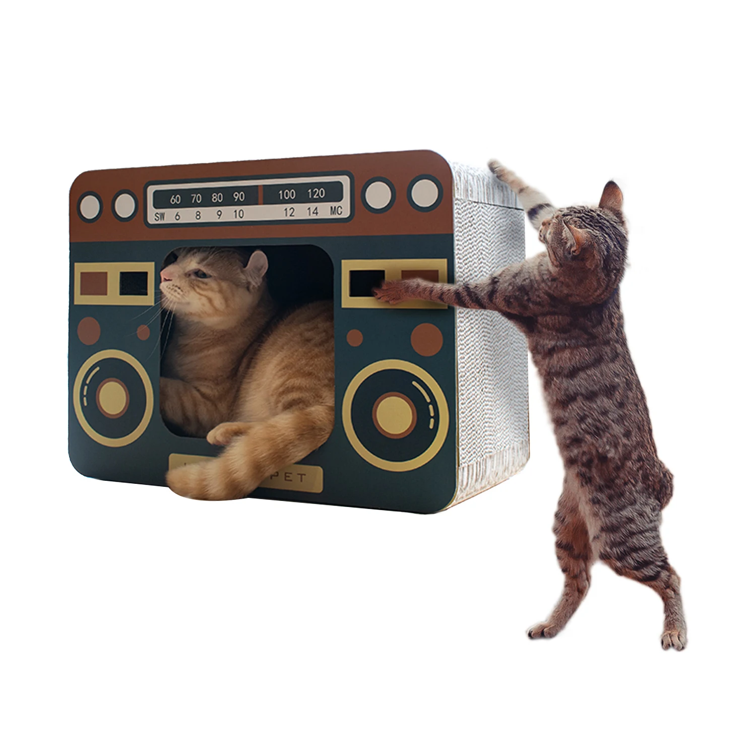 Cat Scratching Board Large Box Radio Cute Shape Style Kitten Lounge Premium Post Cardboard House Bed Scratcher