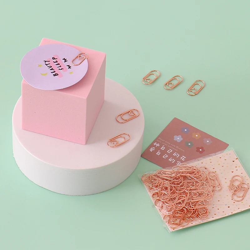 

TUTU 50pcs /bag mini heart gold rose gold Color Clip Bookmark binder clip Office Accessories paper Clips Patchwork Clip H0481