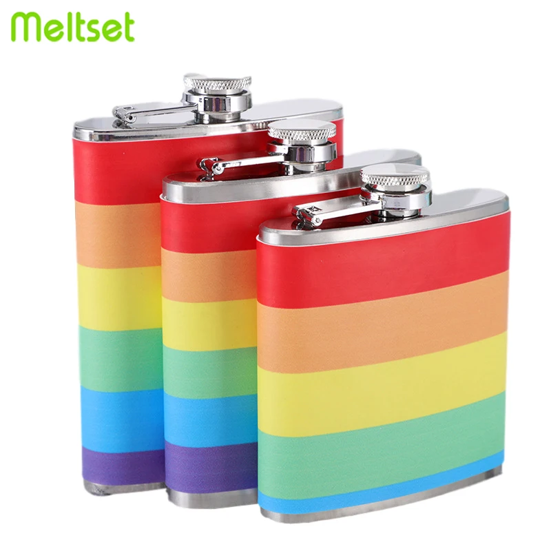 Rainbow Stainless Steel Hip Flask 6 7 8oz Outdoor Portable Flask for Alcohol Vodka Whiskey Wine Bottle Bridesmaid Gift