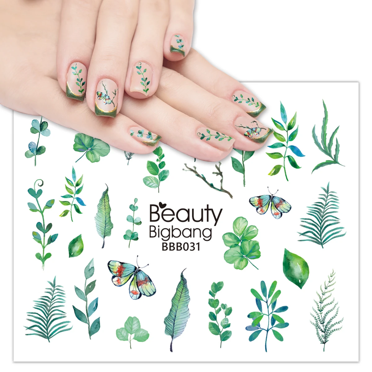 Наклейки на ногти бабочки BeautyBigBang наклейки с изображением листьев Переводные