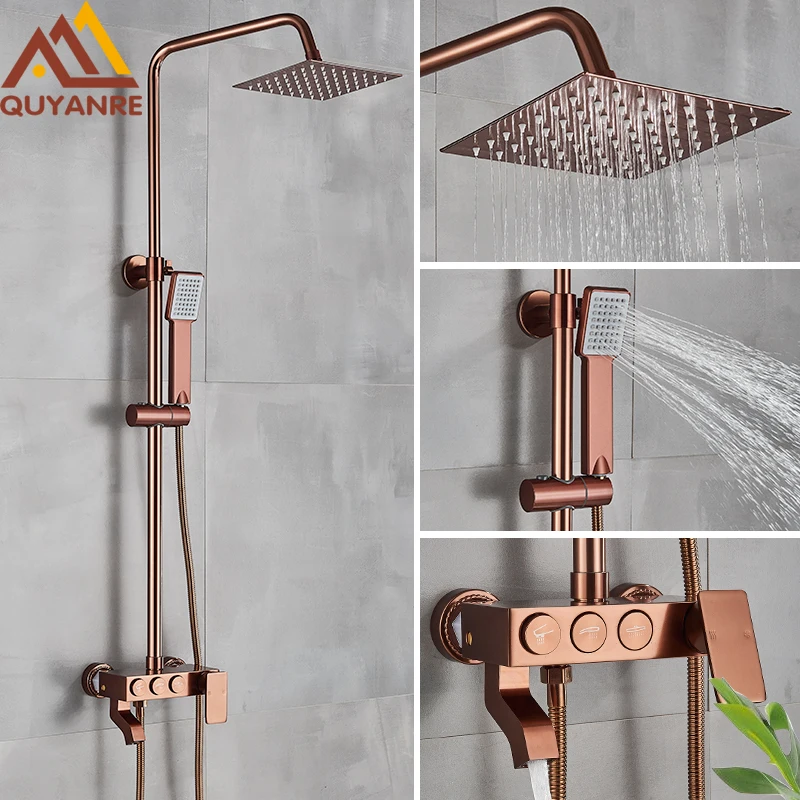 Quyanre цвета розового золота смеситель для душа насадка с эффектом Системы черного