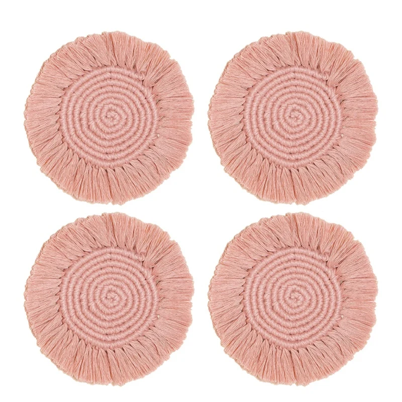 

4PCS Boho Woven Coasters Macrame Table Pad Home Decor Placemat for Table Desk Coffee Drinks Kitchen Living Room