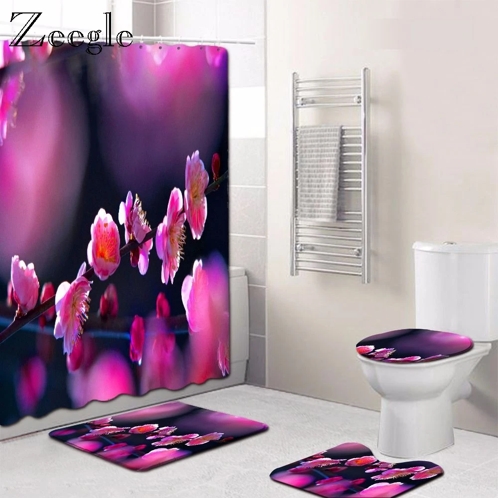 

Zeegle цветочный узор Ванная комната коврики и ковры на нескользящей подошве для ванной коврик микрофибра коврик для туалета набор