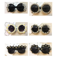 baroque sunglasses women brand round rhinestone flower pearl sun glasses for ladies uv400 oculos de sol female sunglass
