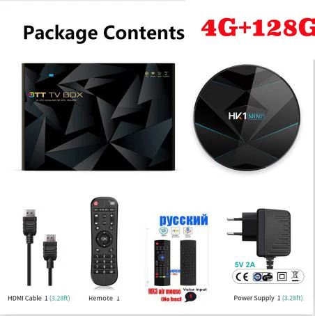 ТВ приставка Android 9,0 HK1 MINI Plus 2g 16g 4g 32g 4g 64g Rockchip RK3318 поддерживает bluetooth 2,4g и 5g wifi usb3.0 100m lan vs hk1 min - Цвет: 128g mx3