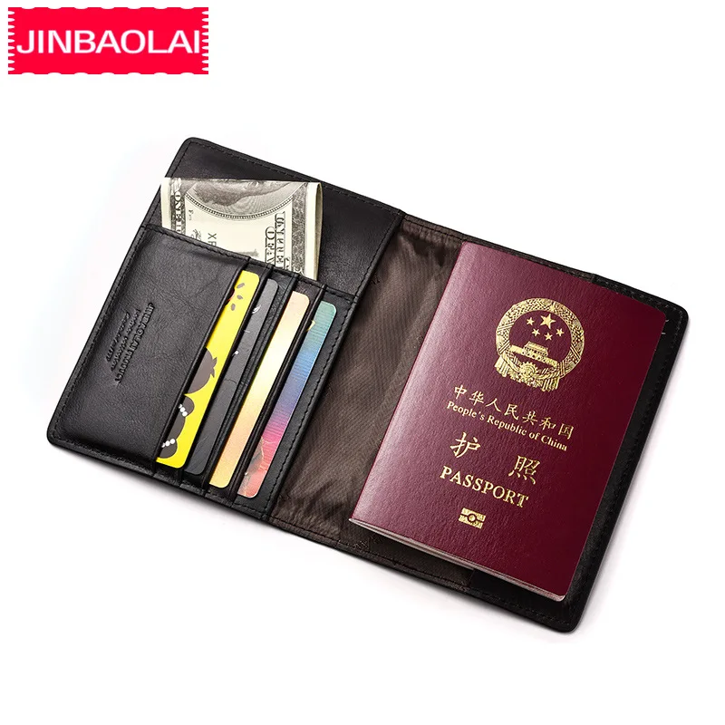 

JINBAOLAI Genuine Leather Passport Cover Vintage Boarding Pass Passport Holder Travel Passport Bag Card Bag Wallet For Men Women