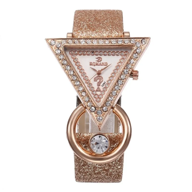 

Rhinestone Triangle Dial Shimmer Faux Leather Band Women Quartz Wrist Watch Rhinestone Inlaid Flash Belt Watch, Party Gift Watch
