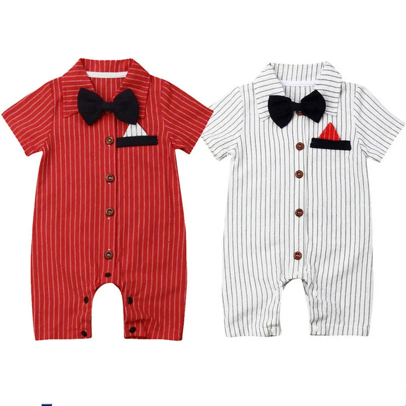

Джентльменский комбинезон в полоску с галстуком-бабочкой для новорожденных мальчиков; Одежда для торжественных случаев; Одежда с коротким...