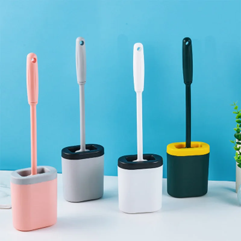 

Soft TPR Silicone Head Toilet Brush with Holder Black Wall-mounted Handle Bathroom Cleaner Durable Toilet Brush WC Accessories