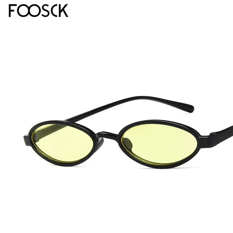 FOOSCK, маленькие овальные солнцезащитные очки для женщин и мужчин, Ретро стиль, Винтажные Солнцезащитные очки для девушек, черные, красные солнцезащитные очки для женщин, UV400 - Цвет линз: C4Yellow