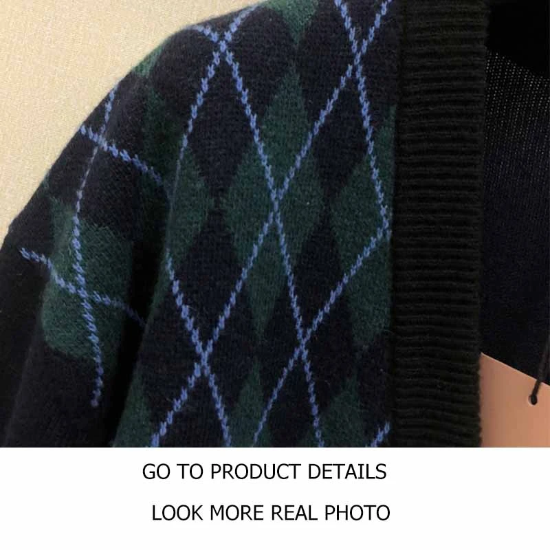 

Cosmicchic 2020 Autumn Winter Women Cardigan Knitted Jacekt Wool V-Neck Diamond Bowknot Brooch Vintage Plaid Knitted Sweater