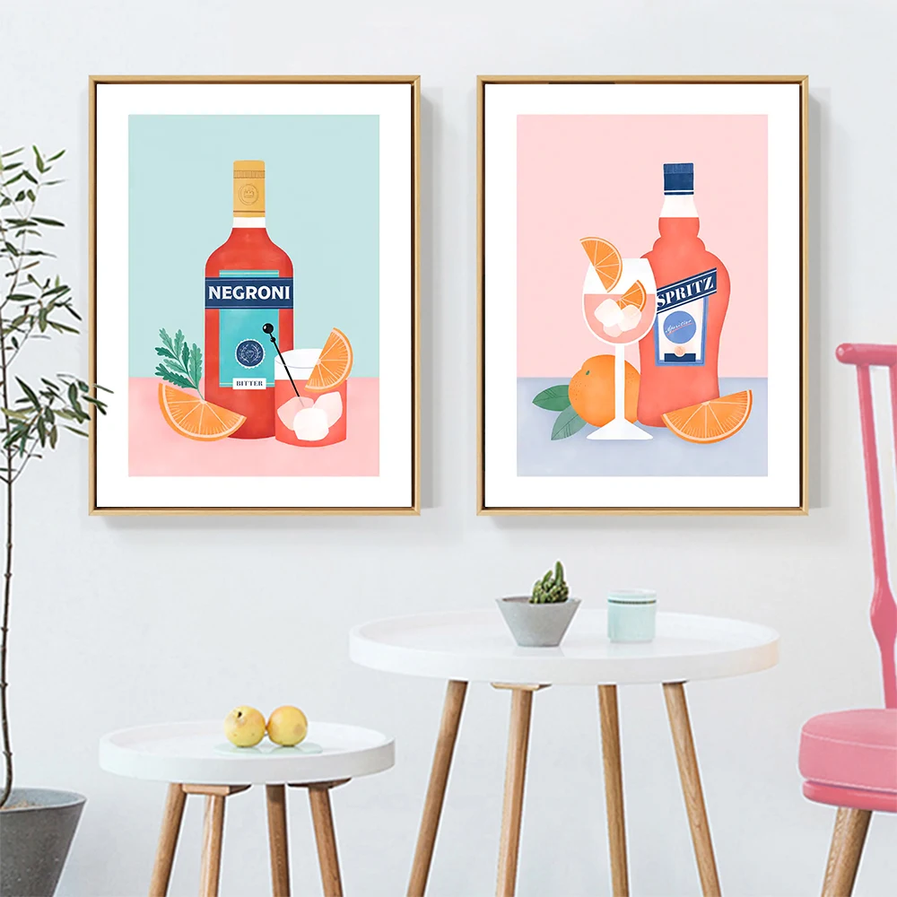 

Nordic Cartoon Pink Fruits Posters Prints Orange Juice Drinks Canvas Painting Wall Art Pictures Kitchen Tea Room Decor