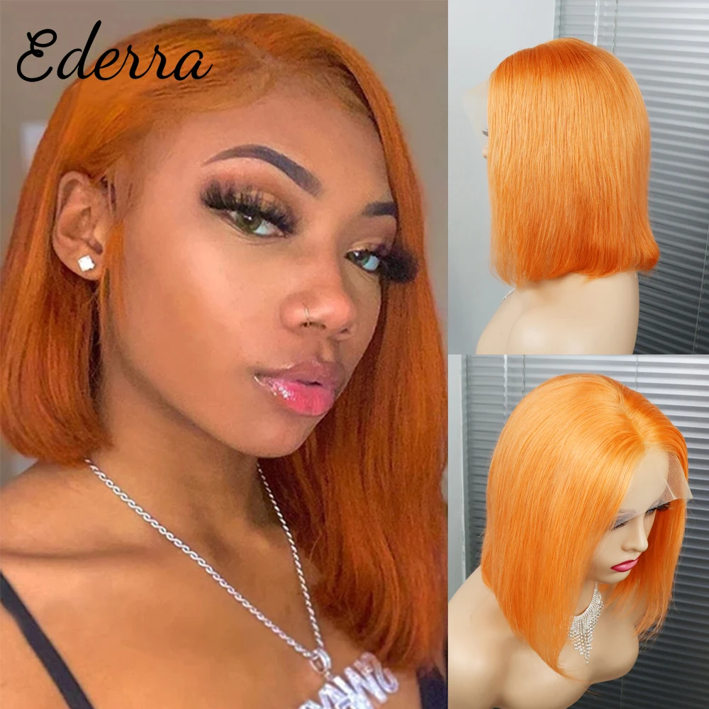 

13X4 Lace Human Hair Wigs Short Bob Wigs 150% Brazilian Human Hair Wig Orange Red Lace Frontal Wigs For Black Women Straight