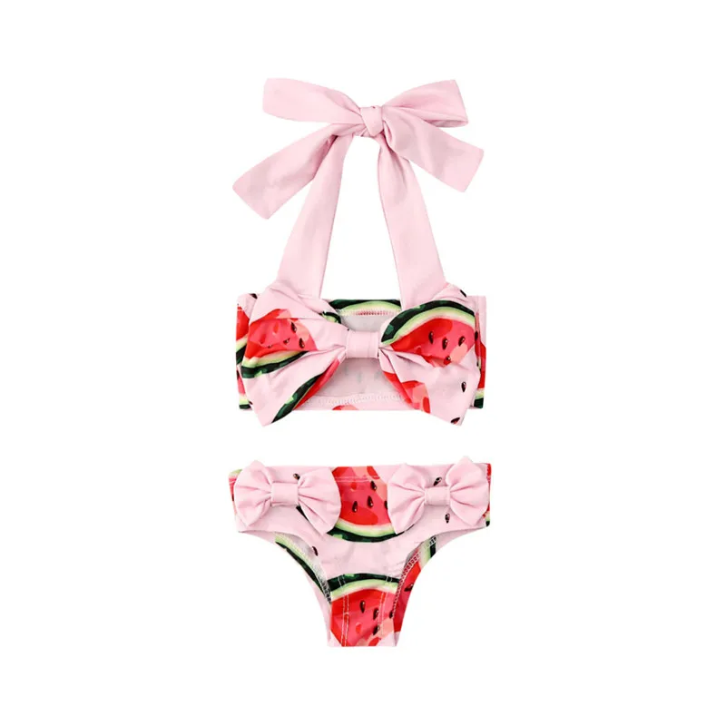 pudcoco Kid Baby Girls Swimwear Bathing Clothing Summer Children Bowknot Strappy Crop tops+Shorts Briefs Cute Watermelon Sunsuit