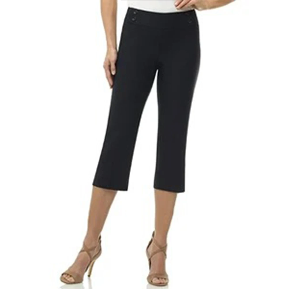 

New Women'S Cropped Trousers Comfort Waist Capri With Button Commuter Pants #40