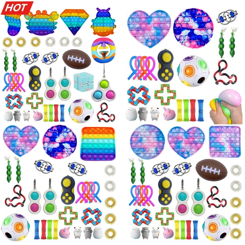 

set Hot Push Bubble Fidget Toy Set Adult Stress Relief Toy Antistress Squishy Stress Box Pack Antis-tress MSXF