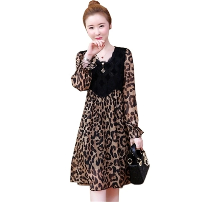 

Платье женское шифоновое с длинным рукавом, повседневное свободное шифоновое с леопардовым принтом, с расклешенными рукавами, T72, весна-лет...