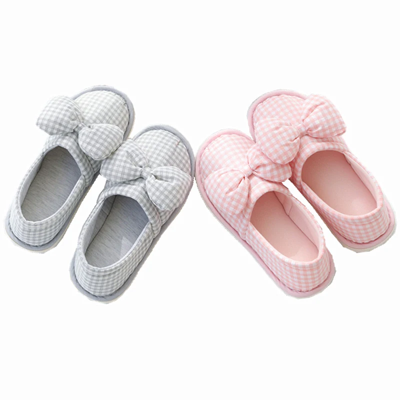 Туфли Millffy с большим бантом для дома обувь в клетку домашние тапочки теплая