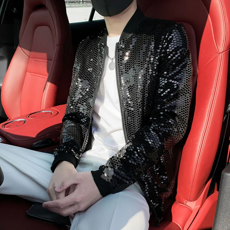 Мужская тонкая куртка-бомбер с блестками размеры до 5XL-M |