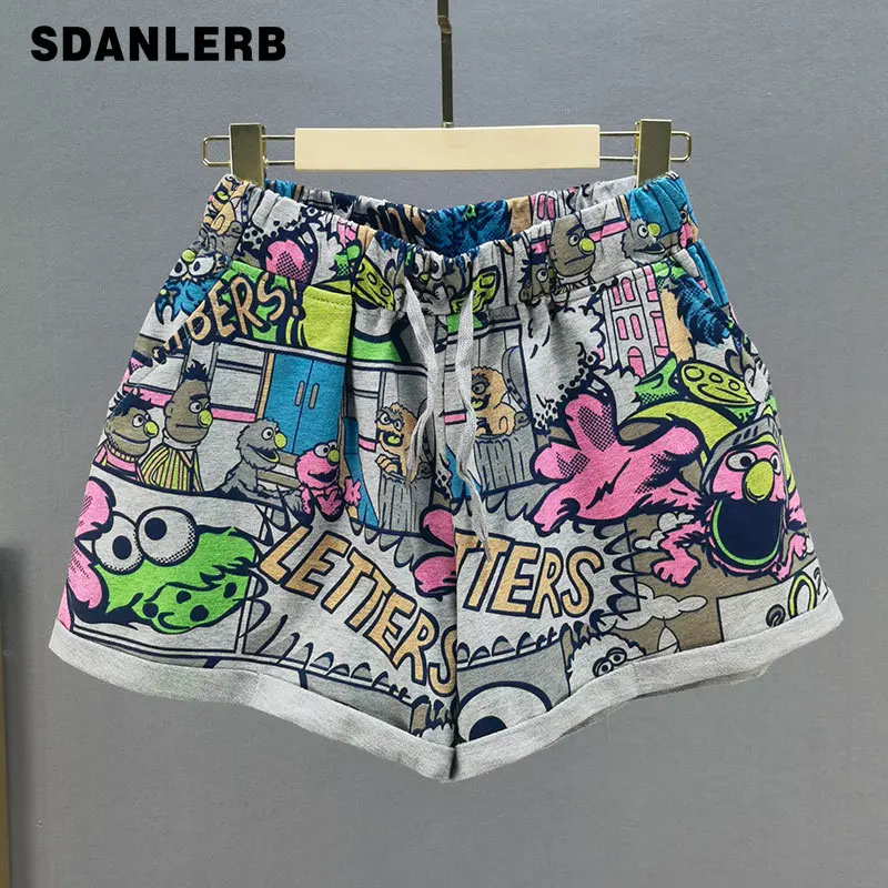 

Повседневные Шорты Для Женщин, Новинка лета 2021, эластичные свободные и стройнящие трапециевидные шорты с высокой талией и принтом, широкие ...