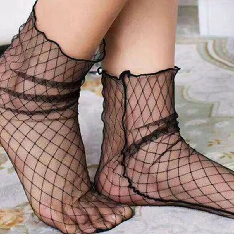 Новинка 2019 модные женские прозрачные блестящие сетчатые Чулочные изделия до