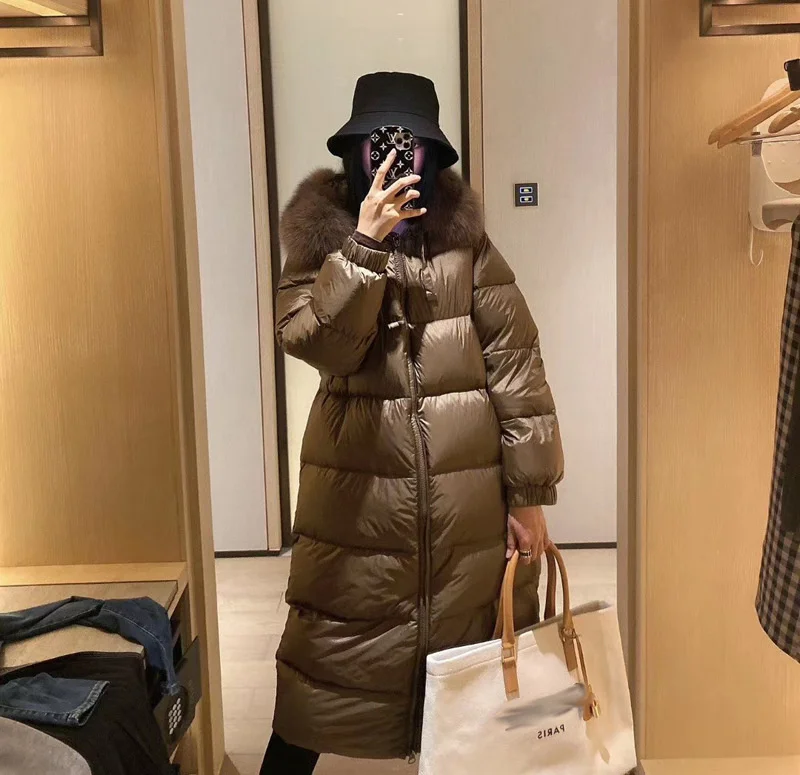 

Max family high-end winter new down jacket women's long fox fur collar hooded knee coat