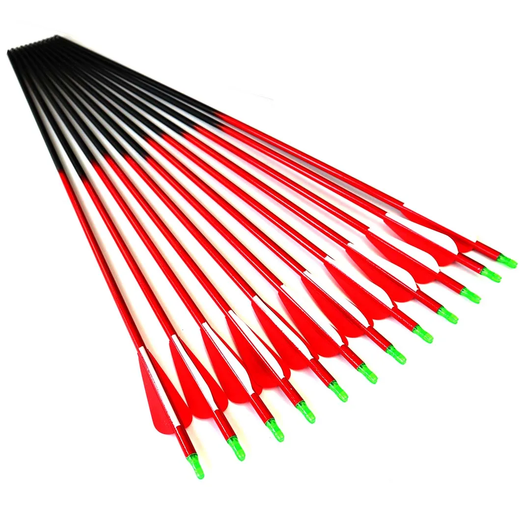 

12Pcs Mixed Carbon Arrow 28-30 inches Spine 700 OD 7.8 mm Arrows for Compound/Recurve Bow Archery Hunting Shooting Red