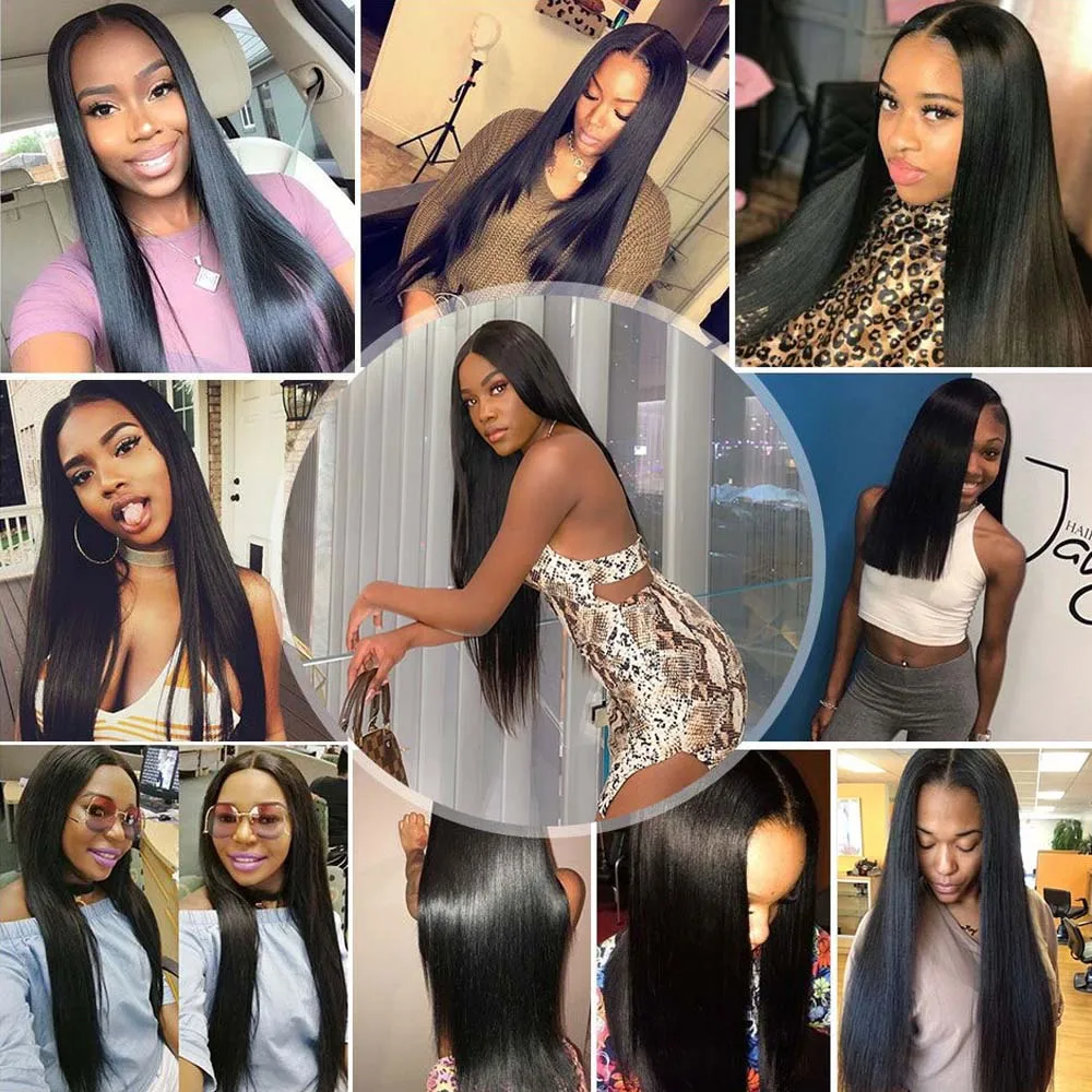 【US warehouse】 прямые пучки с закрытием человеческие волос из речного дерева 100% Реми