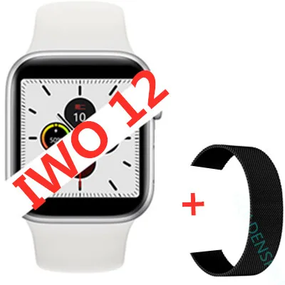 add steel strap Часы 5 IWO 12, умные часы с Bluetooth, 1:1 40 мм, 44 мм, умные часы для женщин и мужчин, для iOS, Apple, iphone X, Android phone, PK IWO 11/10 - Color: add steel strap