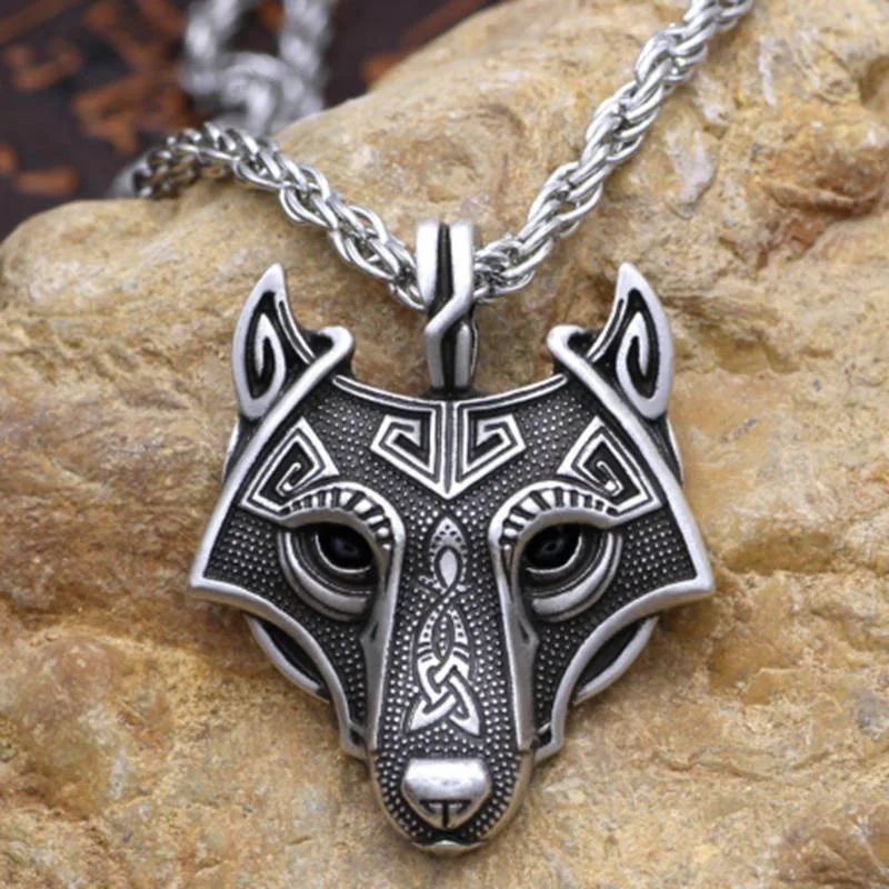 Мужское ожерелье-цепочка с подвеской в виде головы руны скандинавский миф