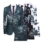 2021 новый мужской костюм комплект из двух предметов зеленый черный, белый цвет тонкий дизайн мужской блейзер с цветами и штаны Свадебная вечеринка костюм-смокинг