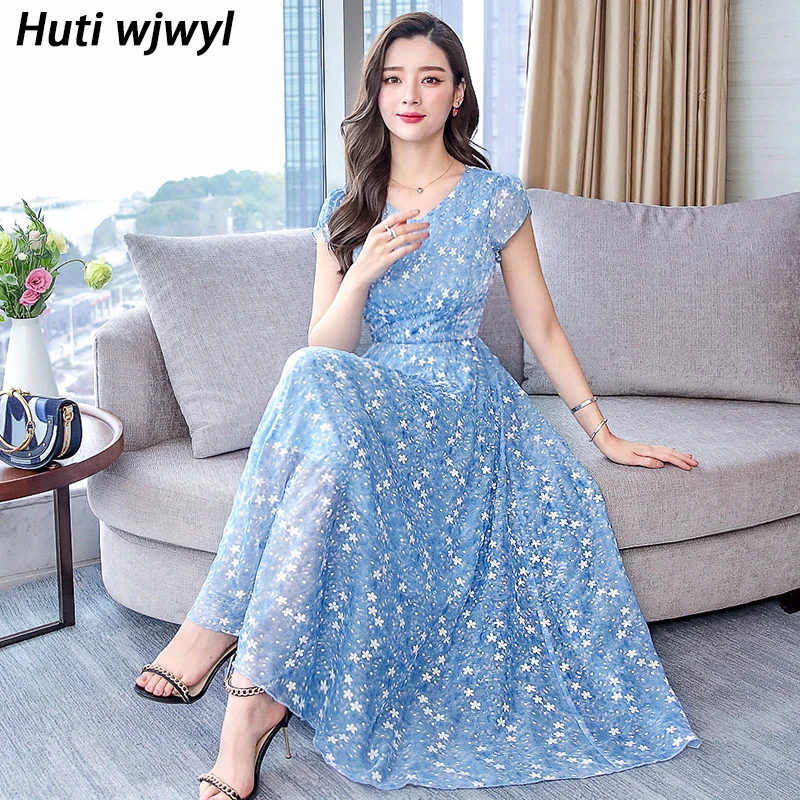 Платье женское шифоновое в винтажном стиле повседневный длинный сарафан бохо