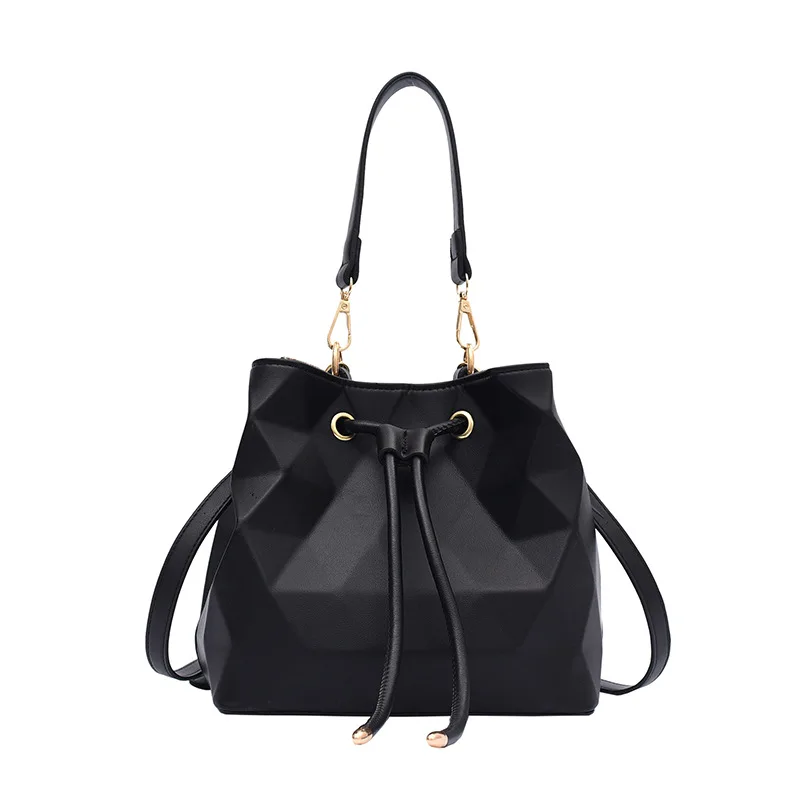

New Rhombus Geometric Crossbody Bag for Women Large Capacity Drawstring Bucket Bag Ladies Solid Handbag Fashion Shoulder Bag