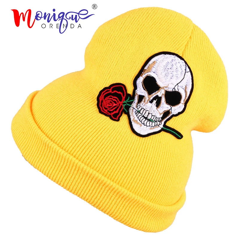 Новое модное платье с цветочным принтом с вышивкой вязаные skullies для мужчин и женщин, с героями мультфильмов, повседневная одежда, шапка зимняя теплая обувь для детей; мягкая хлопковая кепка головные уборы skullies