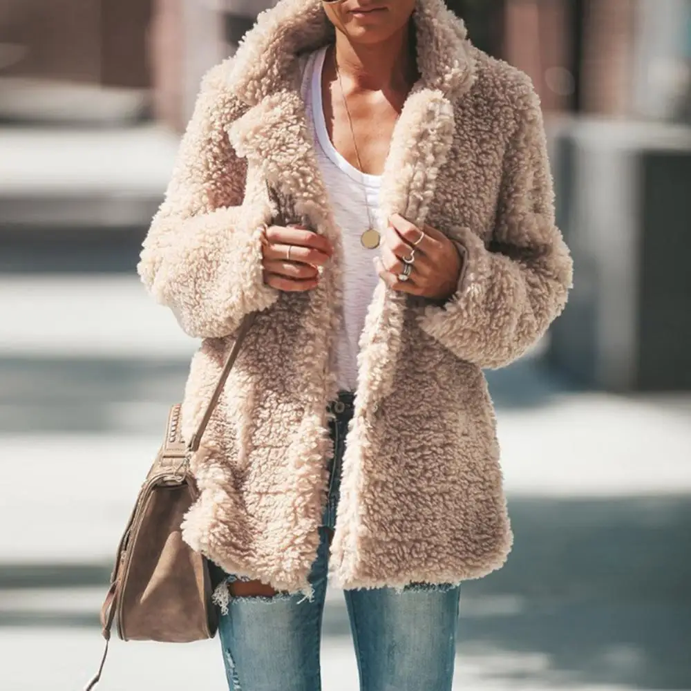 

Женское осенне-зимнее плюшевое теплое пальто с длинным рукавом и открытым спереди, теплый кардиган, куртка