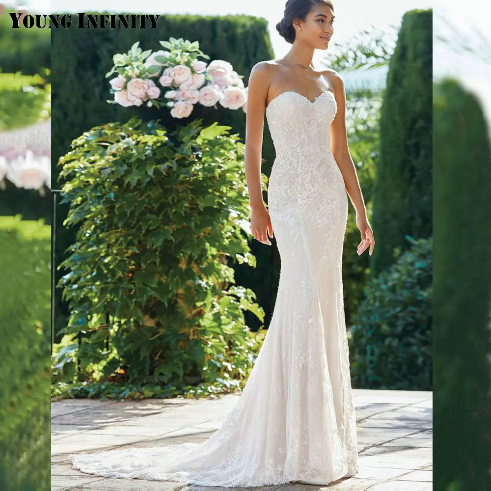 

New Arrivals Long Mermaid Wedding Dress Lace Applique White Bridal Dress 2021 Sexy Backless Sweetheart Bride Gowns New style