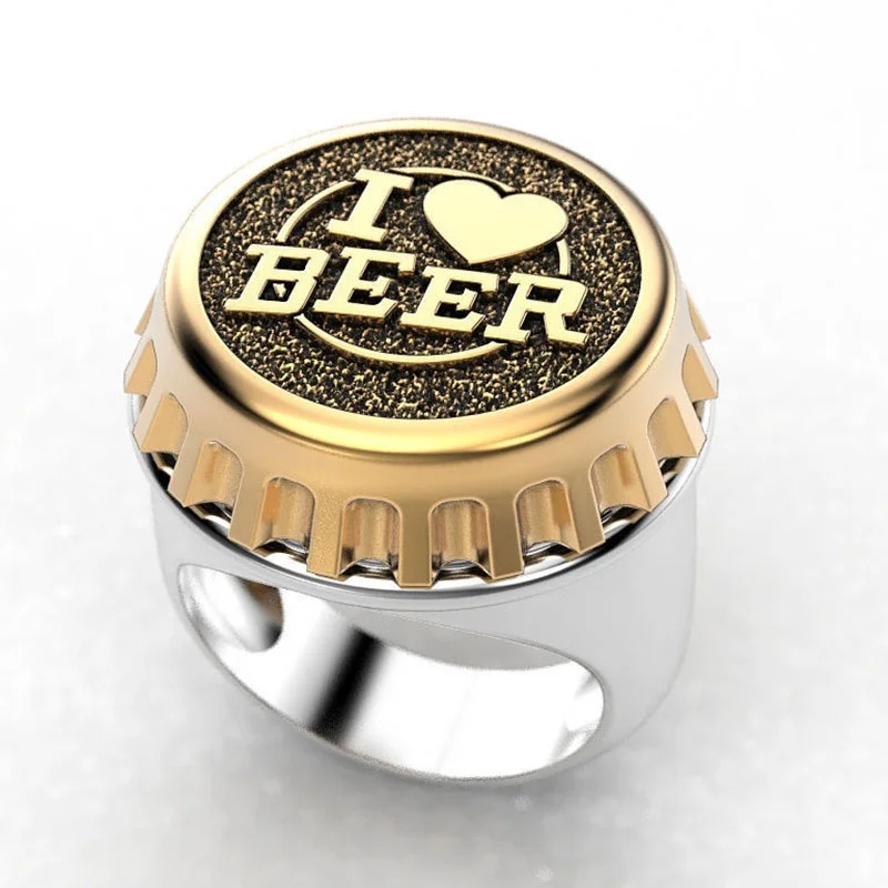POFUNUO готические буквы I Love Beer мужское кольцо с печатью двухцветный цвет для