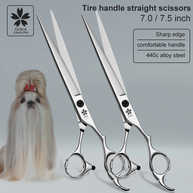 Personalized hand-type straight cut pet grooming shears tire-shaped handle trimming shears dog shaving shears