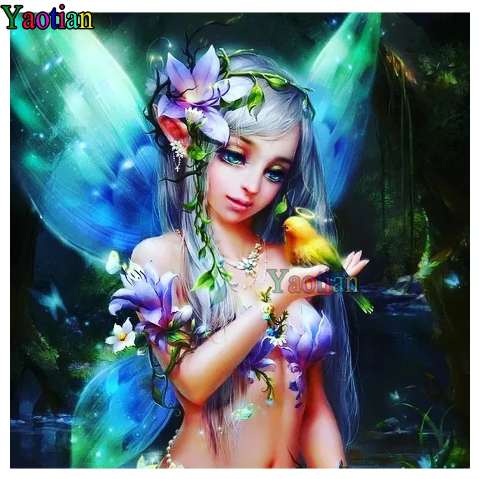 

New Arrival Diamond Painting Fantasy fairy girl and bird 5D Full Drill Diamond Embroidery Rhinestone Picture Mosaic Art Decor