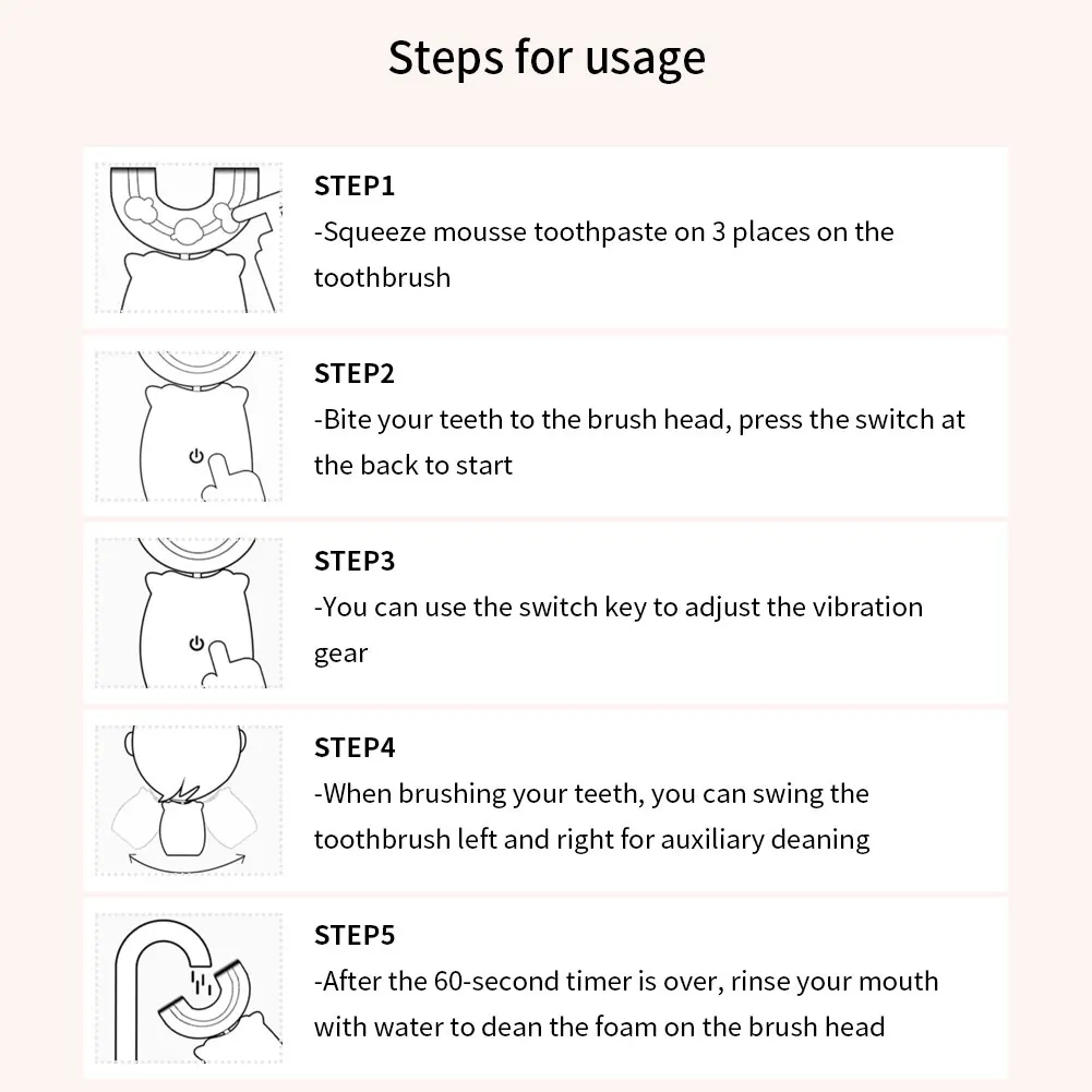 

360 Degress Smart Kids Electric Toothbrush U Sonic Silicone Automatic Ultrasonic Tooth Brush Children Waterproof Kids Toothbrush