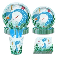 happy birthday dinner dessert plates underwater world fish party decorations baby shower disposable tableware kids party favors