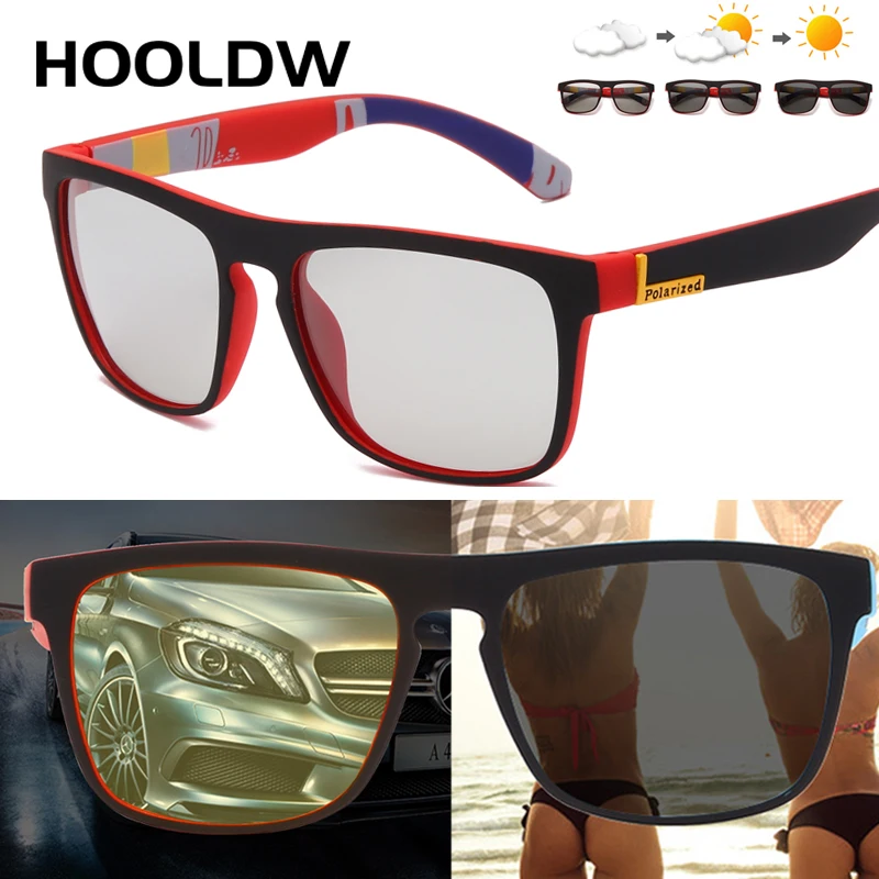 

HOOLDW Photochromic Sunglasses Men Women Change Color Polarized Driving Sun glasses Anti-glare Goggle Night Vision Glasses UV400
