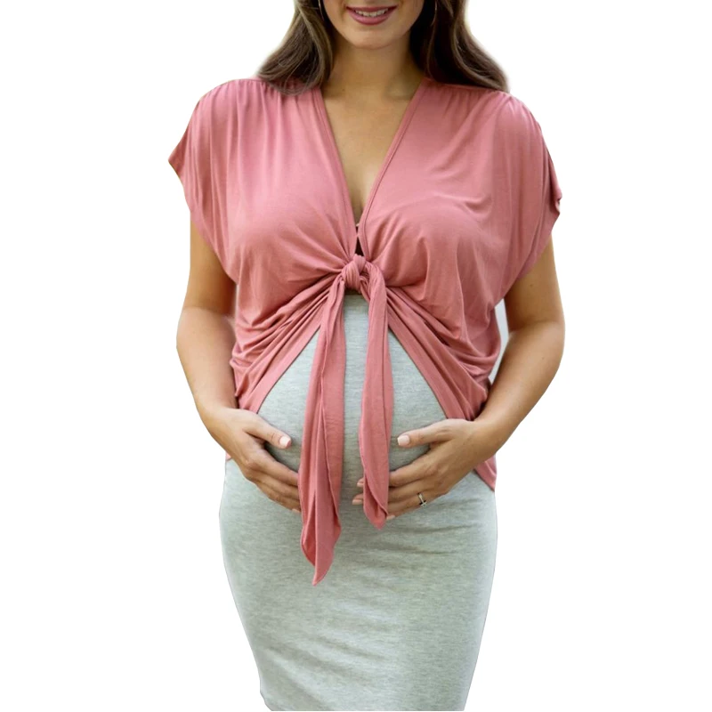 Весна лето 2019 новый модный костюм для беременных однотонная короткая рубашка с v